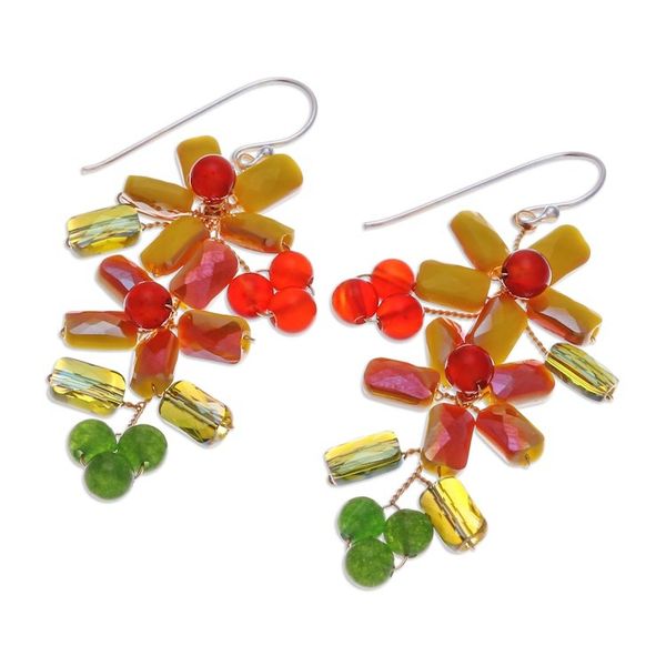 Alternate image for Floral Quartz and Glass Beaded Dangle Earrings from Thailand Solar Spring