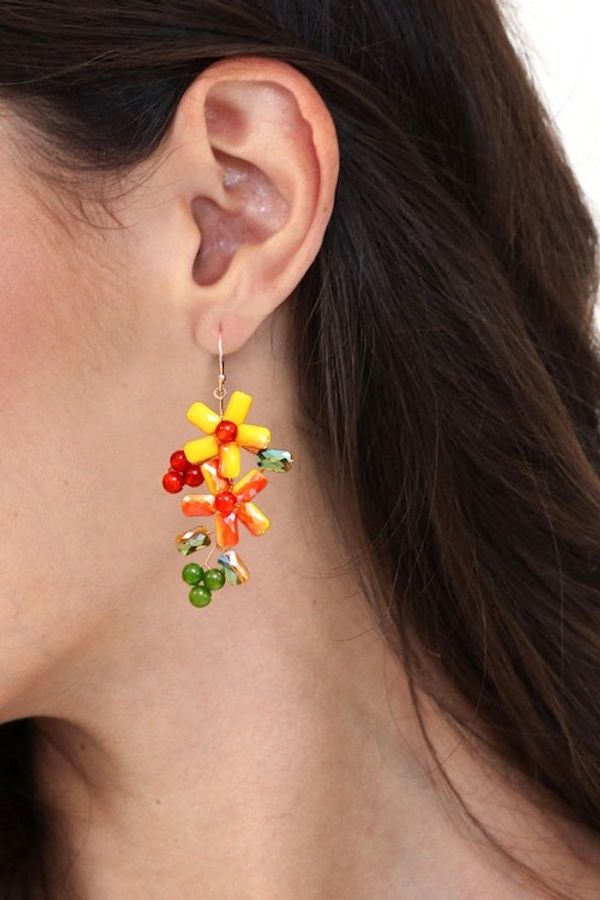 Alternate image for Floral Quartz and Glass Beaded Dangle Earrings from Thailand Solar Spring