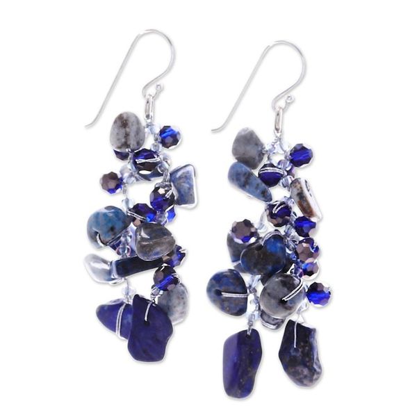 Alternate image for Blue-Toned Lapis Lazuli and Glass Beaded Waterfall Earrings True Jewels