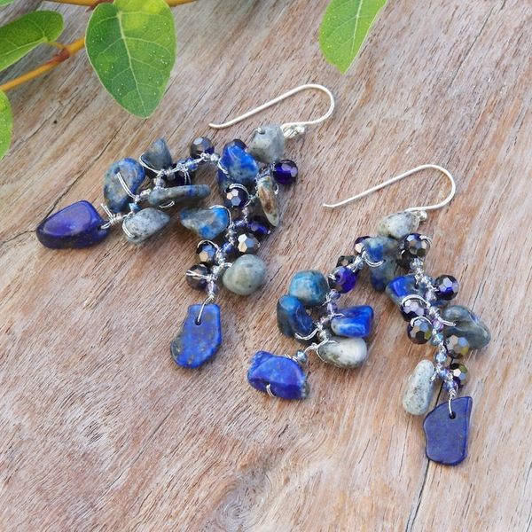 Alternate image for Blue-Toned Lapis Lazuli and Glass Beaded Waterfall Earrings True Jewels
