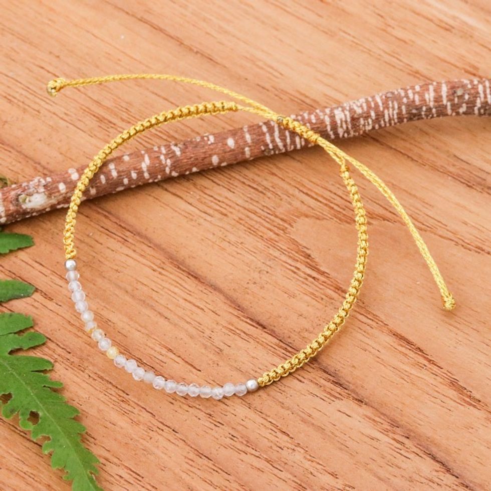 Adjustable Rutilated Quartz Beaded Macrame Pendant Bracelet 'Sublime Delicacy'