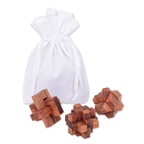 Alternate image for Three Thailand-Made Raintree Wood Puzzles with Storage Pouch Playful Moments