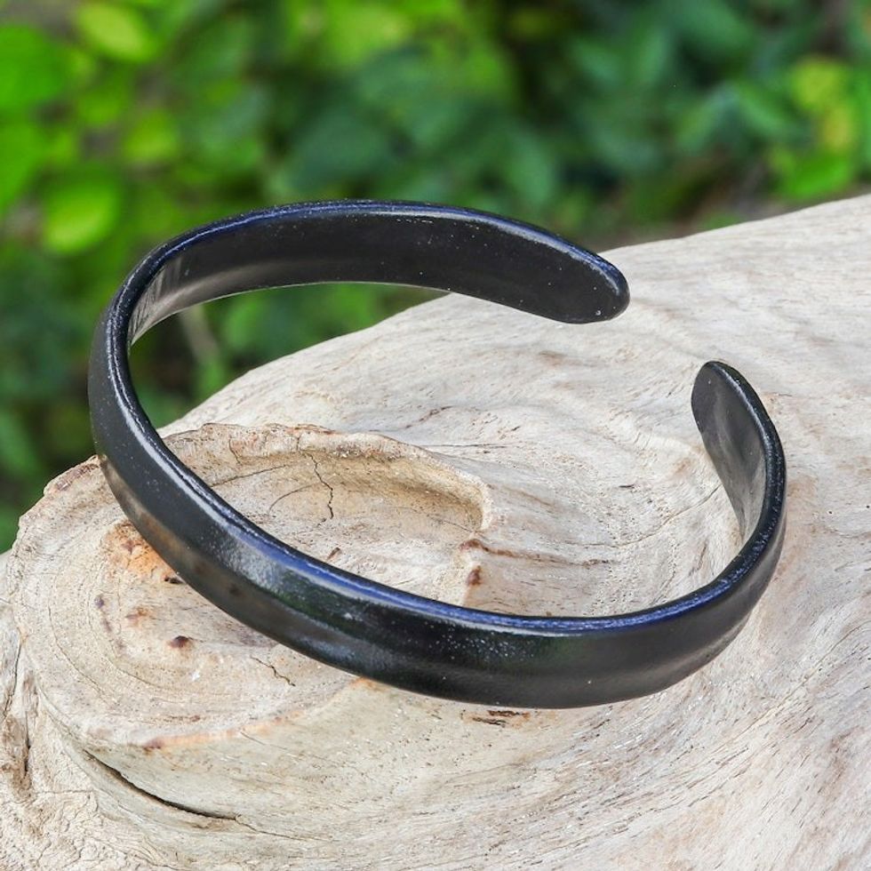 Handcrafted Modern Leather Cuff Bracelet in Black 'Simply Enigmatic'