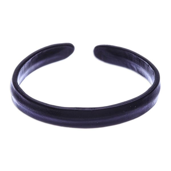 Alternate image for Handcrafted Modern Leather Cuff Bracelet in Black Simply Enigmatic