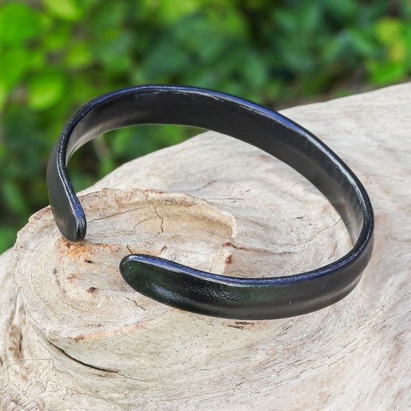 Alternate image for Handcrafted Modern Leather Cuff Bracelet in Black Simply Enigmatic