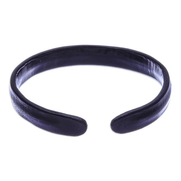 Alternate image for Handcrafted Modern Leather Cuff Bracelet in Black Simply Enigmatic