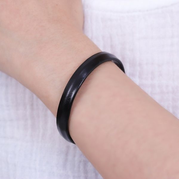 Alternate image for Handcrafted Modern Leather Cuff Bracelet in Black Simply Enigmatic