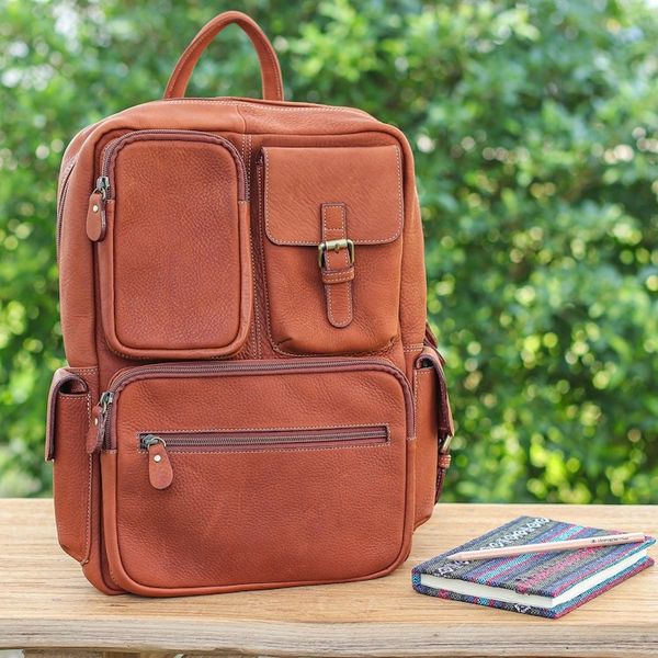 Alternate image for Travel-Friendly 100 Brown Leather Backpack from Thailand Intrepid Companion