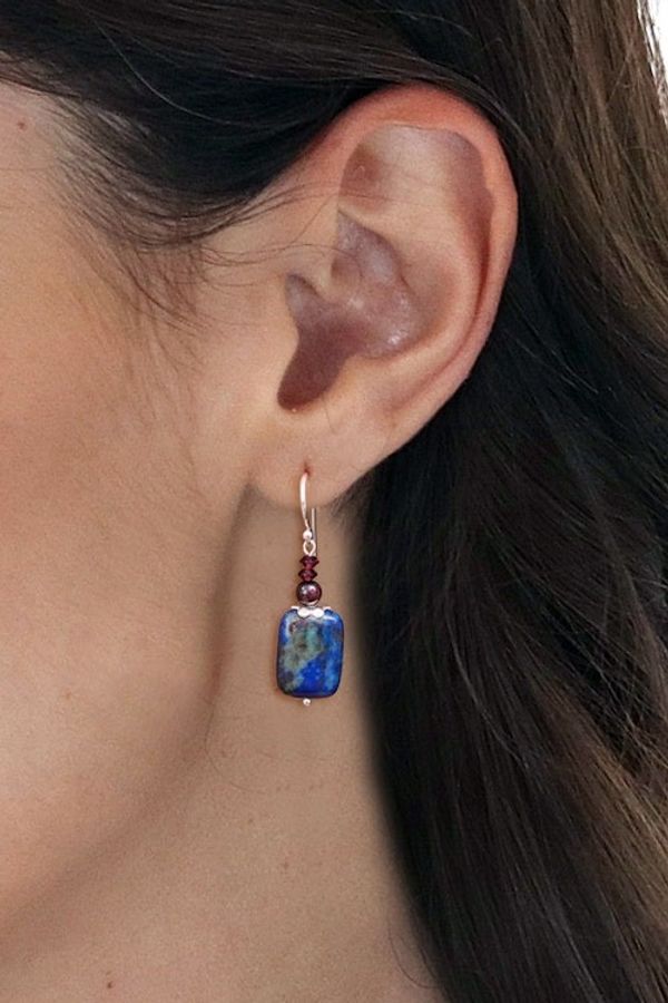 Alternate image for Lapis Lazuli and Garnet Dangle Earrings from Thailand Romantic Blueberry