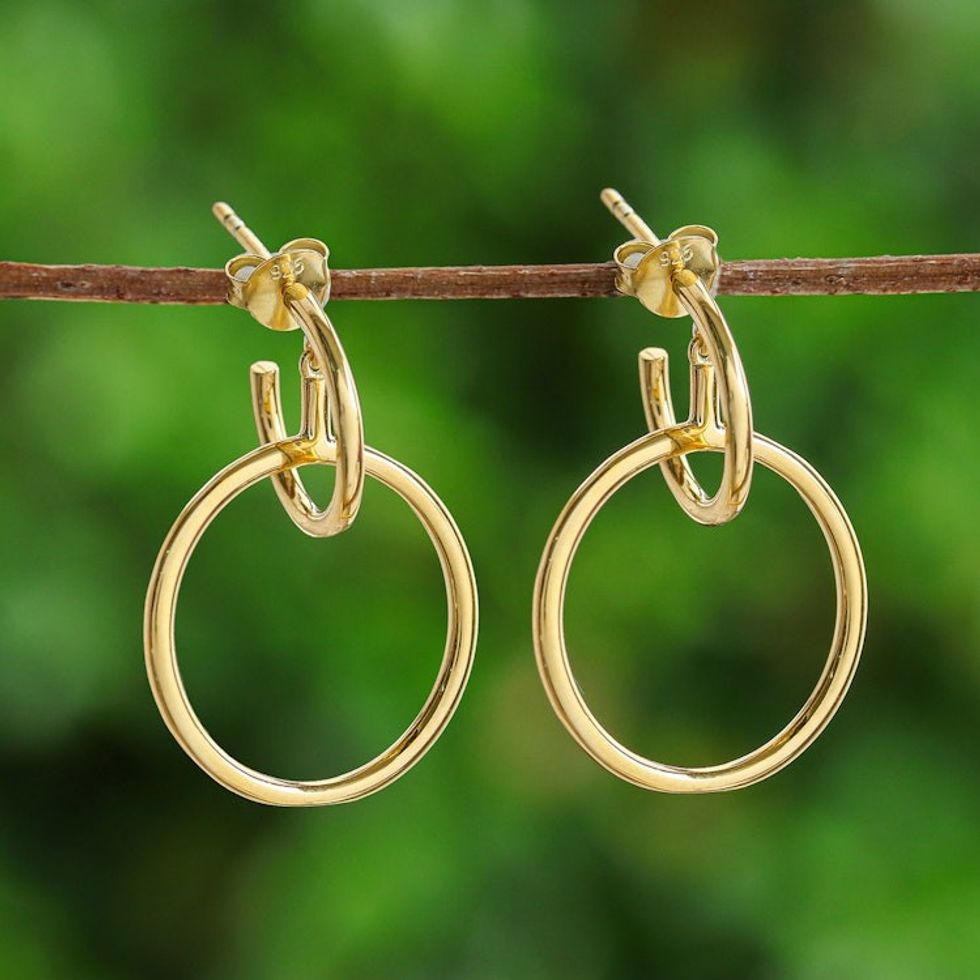 Abstract 18k Gold-Plated Dangle Earrings Crafted in Thailand 'Victorious Life'
