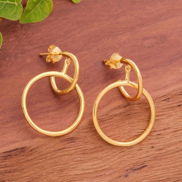 Alternate image for Abstract 18k Gold-Plated Dangle Earrings Crafted in Thailand Victorious Life