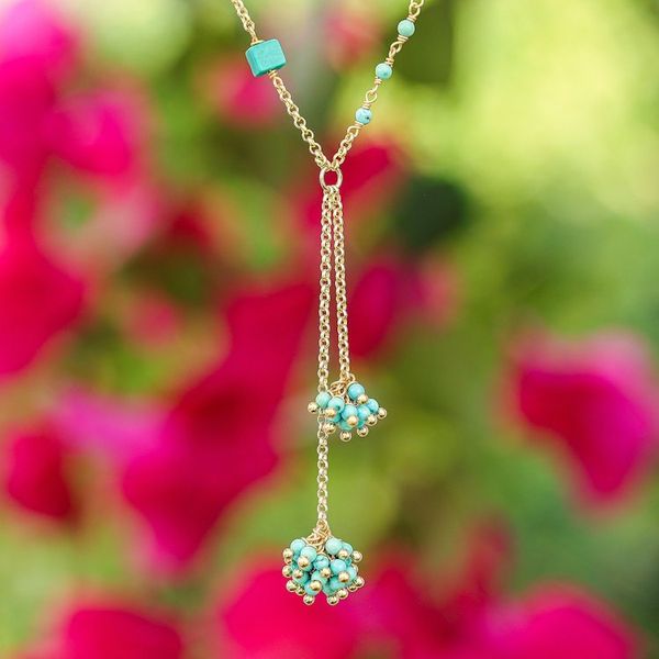 Alternate image for Gold-Plated Howlite Lariat Necklace with Cluster Pendants Pompom Cheer