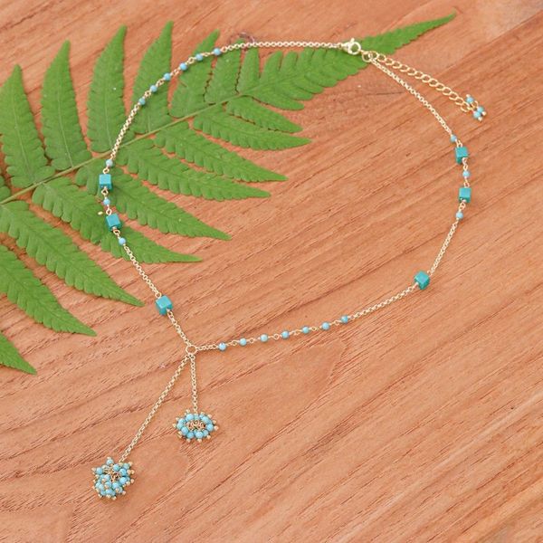 Alternate image for Gold-Plated Howlite Lariat Necklace with Cluster Pendants Pompom Cheer