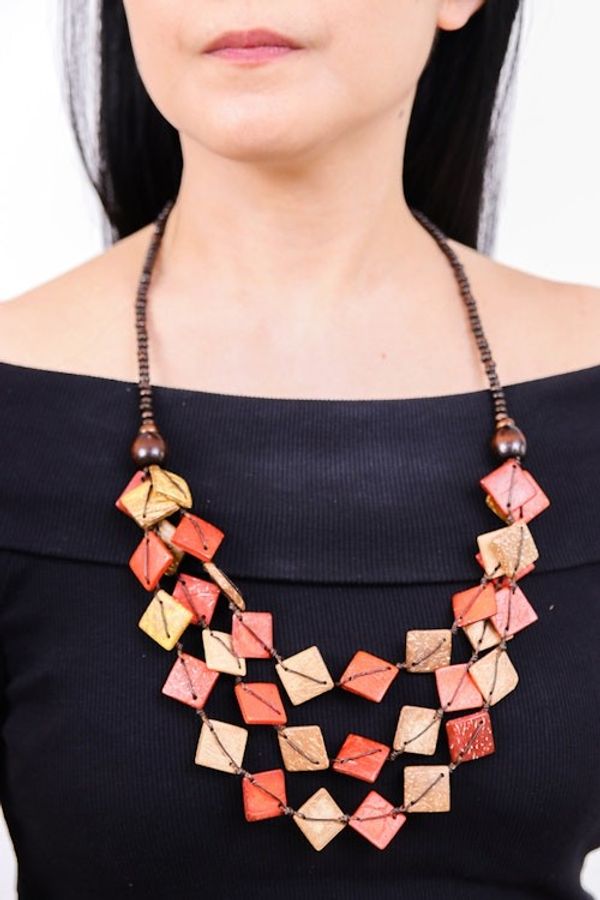 Alternate image for Red and Golden Wood and Coconut Shell Beaded Strand Necklace Fire Diamonds