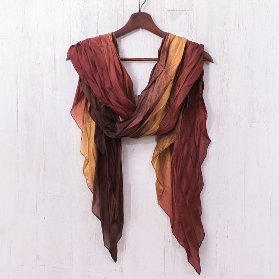 Handwoven Earthy-Toned Soft 100 Silk Scarf from Thailand 'Charming Instant'