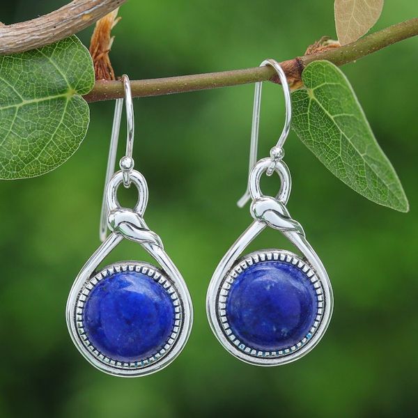 Alternate image for Knot Pattern Lapis Lazuli Dangle Earrings from Thailand Lapis Knot
