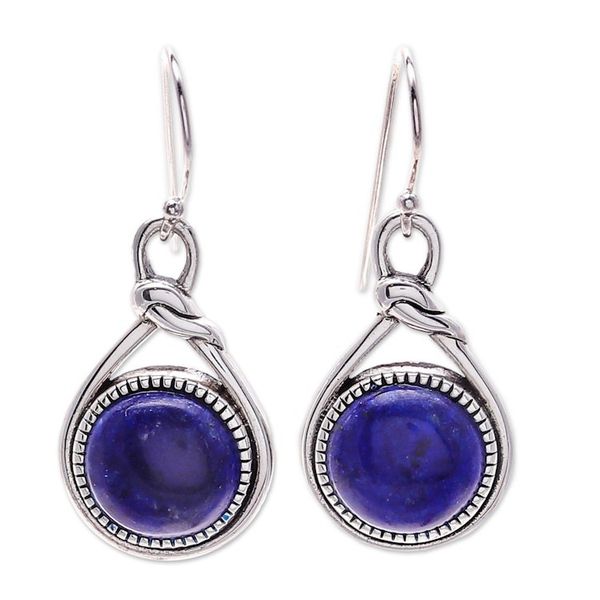Alternate image for Knot Pattern Lapis Lazuli Dangle Earrings from Thailand Lapis Knot