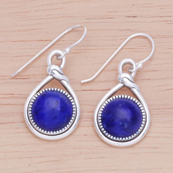Alternate image for Knot Pattern Lapis Lazuli Dangle Earrings from Thailand Lapis Knot