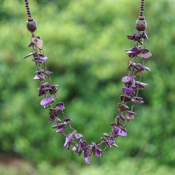 Alternate image for Hand-Painted Purple and Brown Beaded Three-Strand Necklace Fragments of Magic