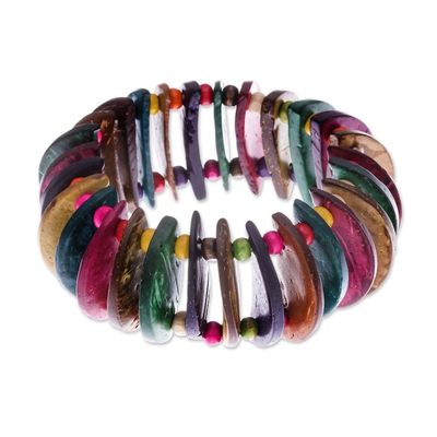Alternate image for Colorful Coconut Shell Stretch Bracelet with Wooden Beads Joy of Nature