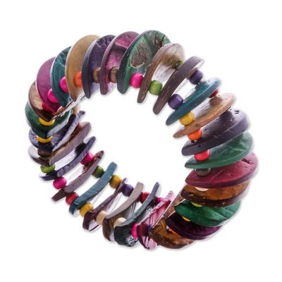 Alternate image for Colorful Coconut Shell Stretch Bracelet with Wooden Beads Joy of Nature