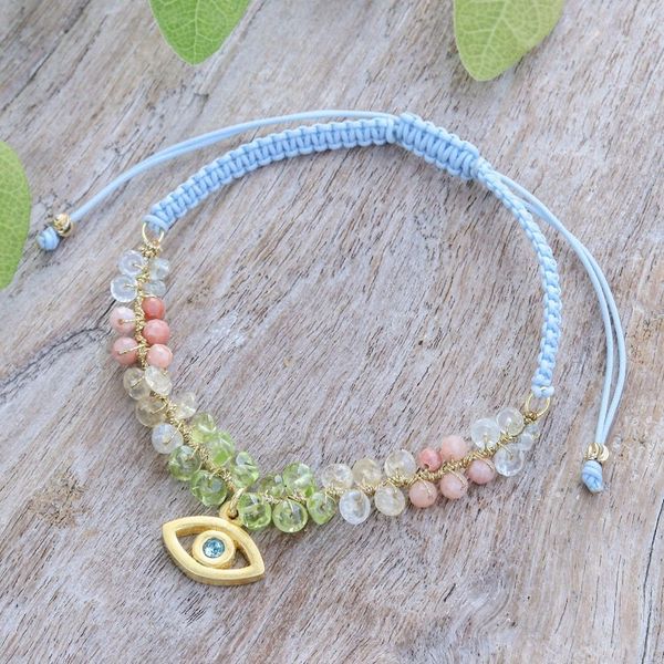 Alternate image for 24k Gold-Accented Multi-Gemstone Evil Eye Pendant Bracelet Warding Eye