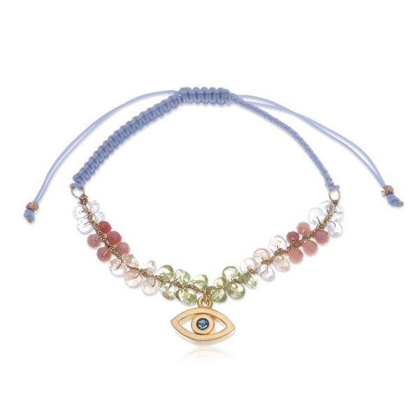 Alternate image for 24k Gold-Accented Multi-Gemstone Evil Eye Pendant Bracelet Warding Eye
