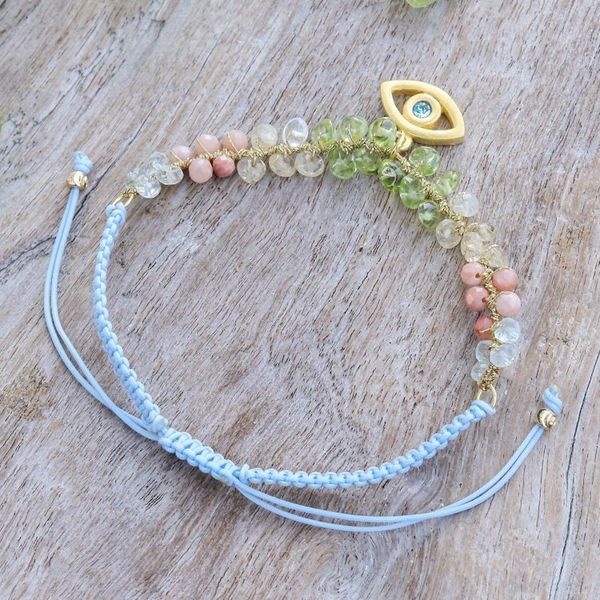 Alternate image for 24k Gold-Accented Multi-Gemstone Evil Eye Pendant Bracelet Warding Eye