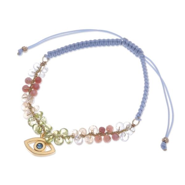 Alternate image for 24k Gold-Accented Multi-Gemstone Evil Eye Pendant Bracelet Warding Eye