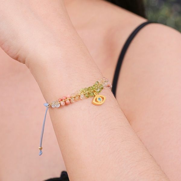 Alternate image for 24k Gold-Accented Multi-Gemstone Evil Eye Pendant Bracelet Warding Eye