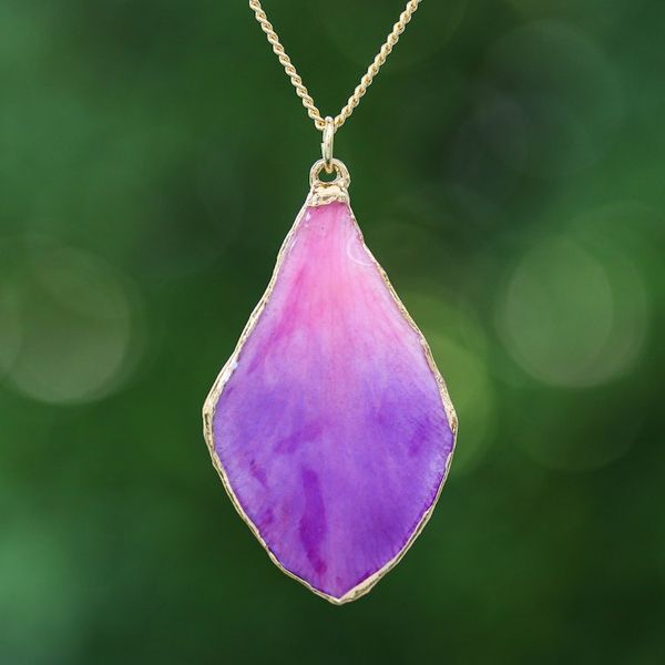 Alternate image for Fuchsia and Purple Petal 22k Gold-Accented Pendant Necklace Capricious Petal