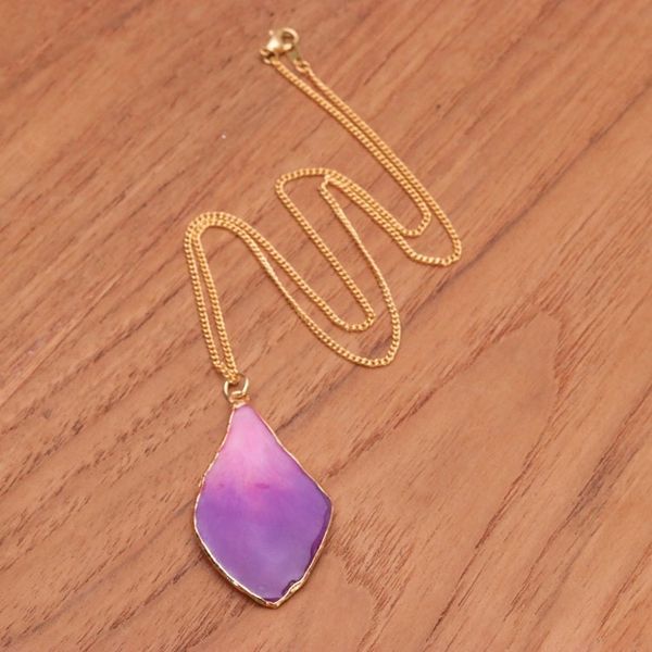 Alternate image for Fuchsia and Purple Petal 22k Gold-Accented Pendant Necklace Capricious Petal