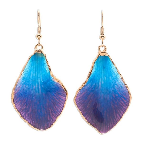 Alternate image for Blue and Purple Orchid 22k Gold-Accented Dangle Earrings Oneiric Petal