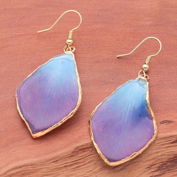 Alternate image for Blue and Purple Orchid 22k Gold-Accented Dangle Earrings Oneiric Petal