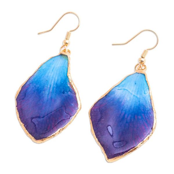 Alternate image for Blue and Purple Orchid 22k Gold-Accented Dangle Earrings Oneiric Petal