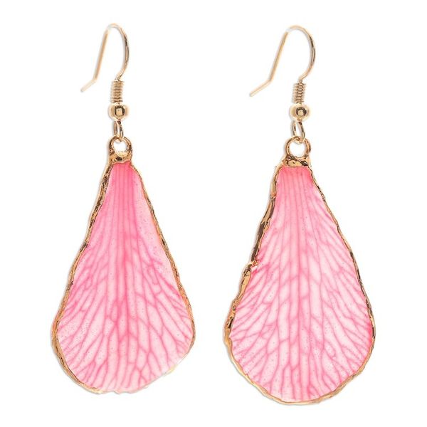 Alternate image for Soft-Pink Petal-Themed 22k Gold-Accented Dangle Earrings Dulcet Petal