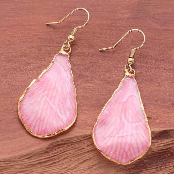 Alternate image for Soft-Pink Petal-Themed 22k Gold-Accented Dangle Earrings Dulcet Petal