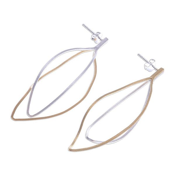 Alternate image for Leafy 18k Gold-Accented Sterling Silver Drop Earrings Golden Wilderness