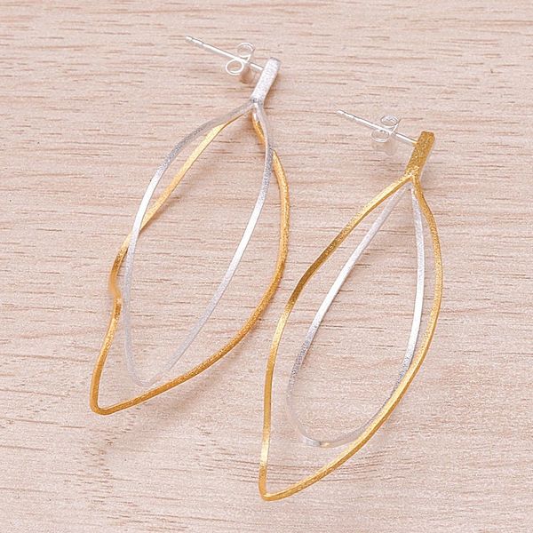 Alternate image for Leafy 18k Gold-Accented Sterling Silver Drop Earrings Golden Wilderness