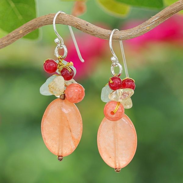 Alternate image for Quartz Citrine and Aventurine Cluster Earrings Exotic Orange