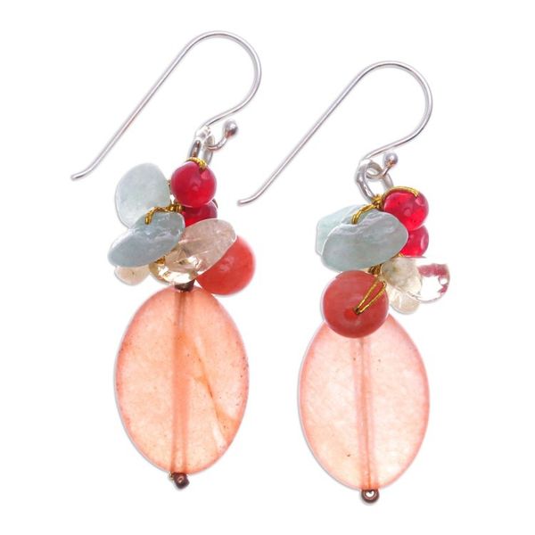 Alternate image for Quartz Citrine and Aventurine Cluster Earrings Exotic Orange