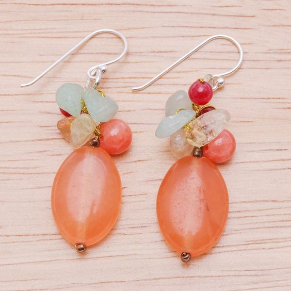 Alternate image for Quartz Citrine and Aventurine Cluster Earrings Exotic Orange