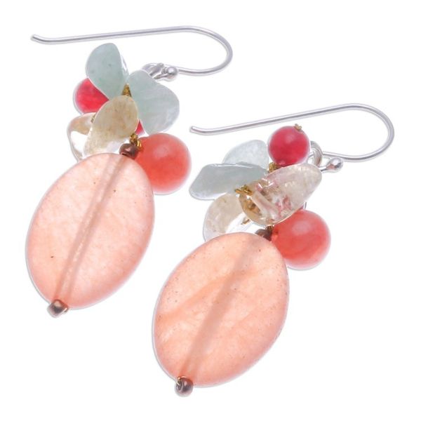 Alternate image for Quartz Citrine and Aventurine Cluster Earrings Exotic Orange
