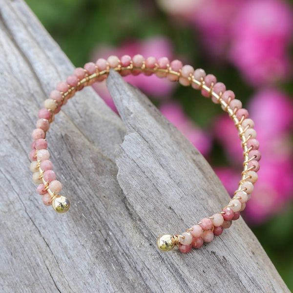 Alternate image for Pink Rhodochrosite Beaded Cuff Bracelet Handmade in Thailand Life of Emotions