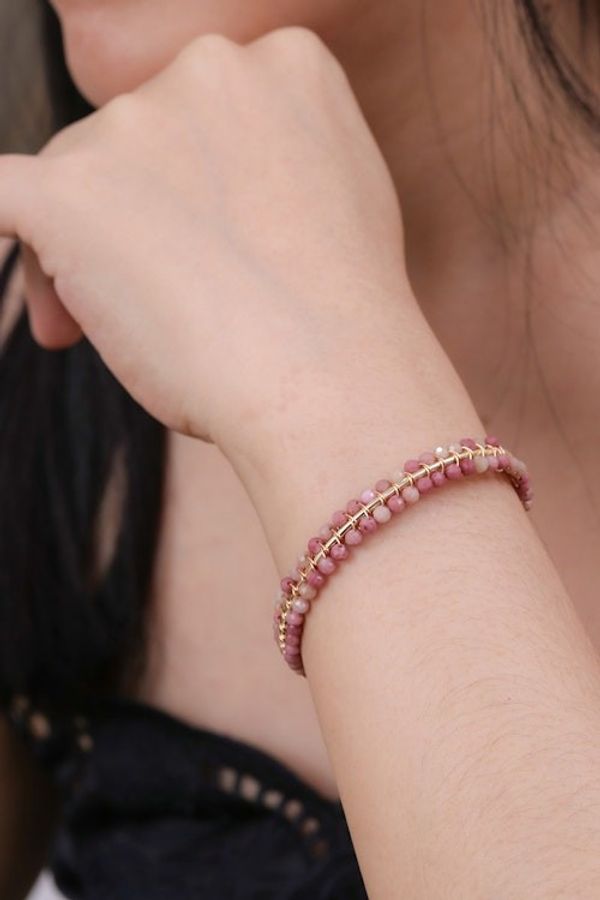 Alternate image for Pink Rhodochrosite Beaded Cuff Bracelet Handmade in Thailand Life of Emotions