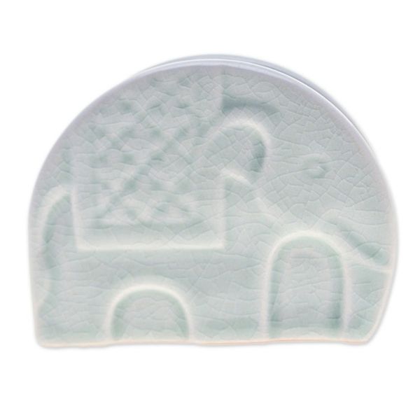 Alternate image for Celadon Ceramic Elephant Card Holder in a Crackled Finish Dapper Elephant
