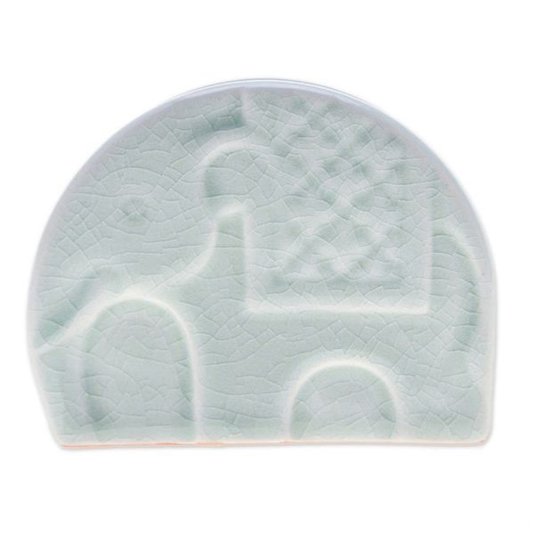 Alternate image for Celadon Ceramic Elephant Card Holder in a Crackled Finish Dapper Elephant
