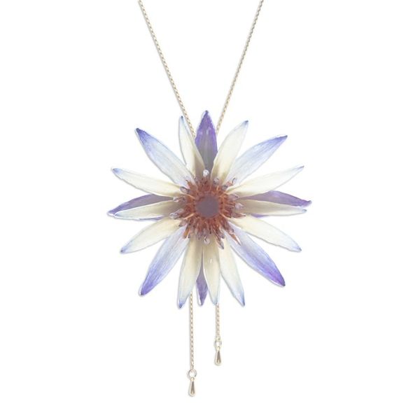 Alternate image for Natural Water Lily Lariat Necklace with Gold-Plated Chain Chic Water Lily