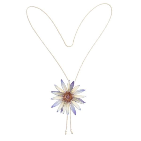 Alternate image for Natural Water Lily Lariat Necklace with Gold-Plated Chain Chic Water Lily