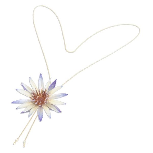 Alternate image for Natural Water Lily Lariat Necklace with Gold-Plated Chain Chic Water Lily